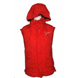 Vintage ROFFE Womens Red Ski Snow Winter Puffer Vest Hideaway Hood USA Small